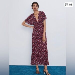 Zara Flamenco Kimono Sleeve Rose Dress